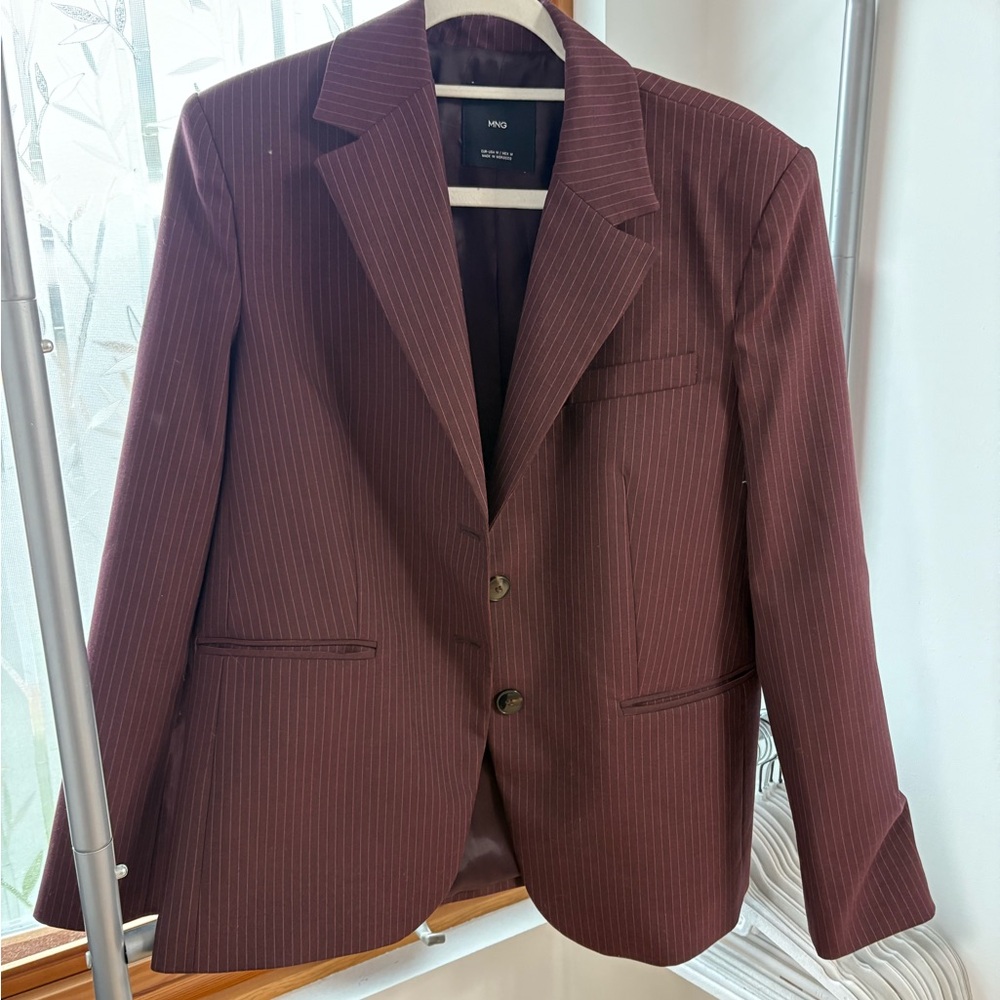 Mango Burgundy Pinstripe Blazer